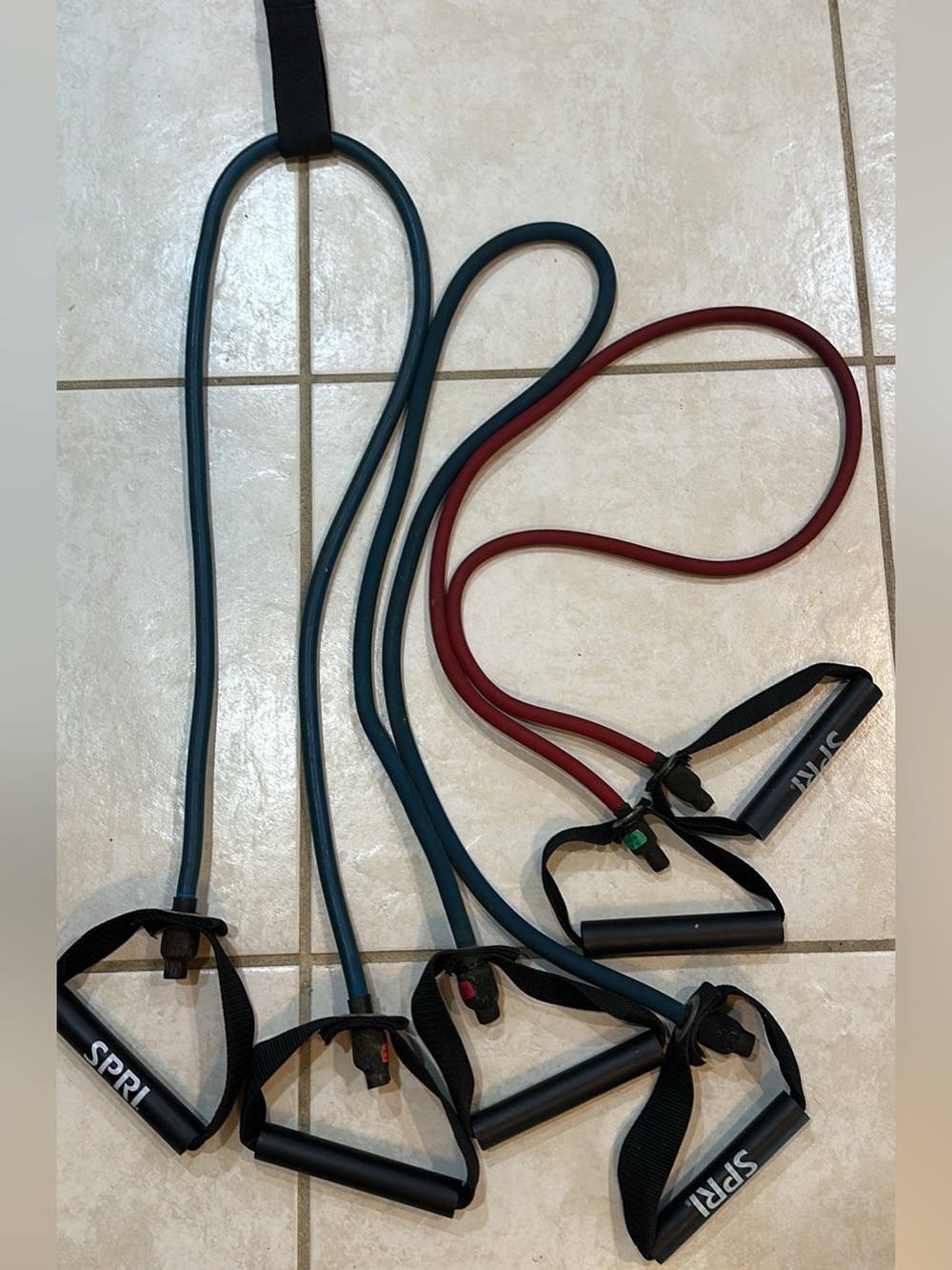 SPRI Xertube Resistance Band Set (2 Blue Heavy Bands, 1 Red Medium Band & Door A